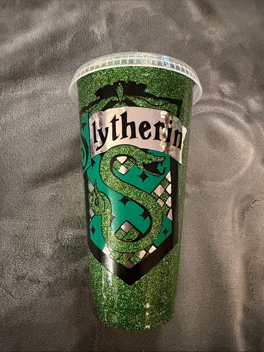 Slytherin Green Glitter Tumbler Cup with Lid